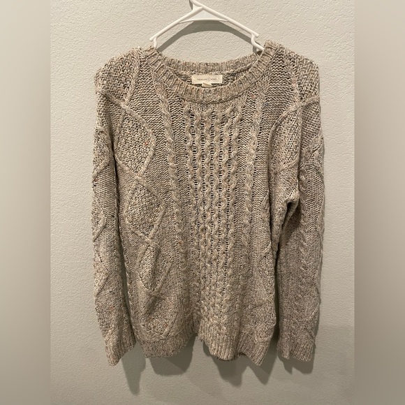 Women’s Treasure & Bond Tan Speckled Cable Crewneck Sweater Size Extra Small - Picture 2 of 9